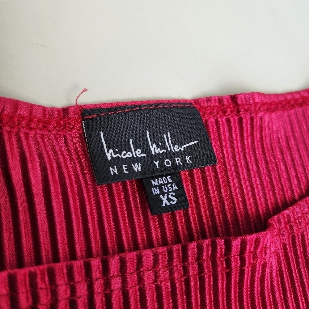 Nicole Miller Womens Ribbed Satin 2pc Set Pants Sleveless Top Hot Pink Sz XS - Picture 10 of 15